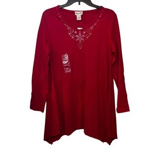 Toffee Apple Women's Snowflake Tunic Large NWT Long Sleeve Red Flare Rhinestones